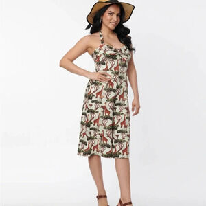 NWOT Unique Vintage 1970s Giraffe Print Halter Jumpsuit